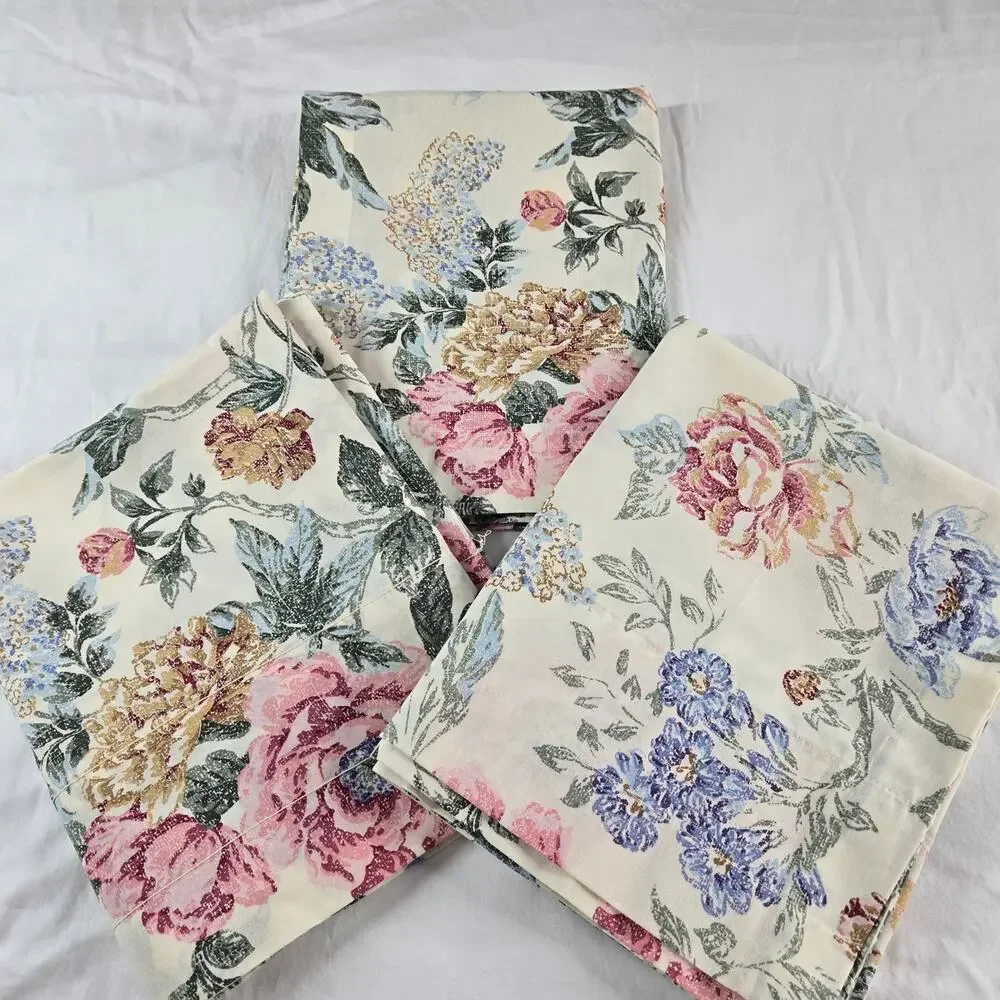 Vintage Lady Pepperell Floral Curtains Valance Lot/3 Pink Blue Flowers USA Made